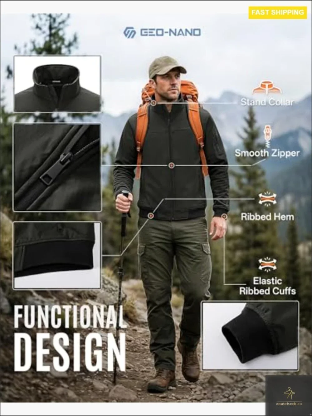Waterproof Fleece Lined Softshell Jacket Lightweight Zip Up Outdoor Windbreaker